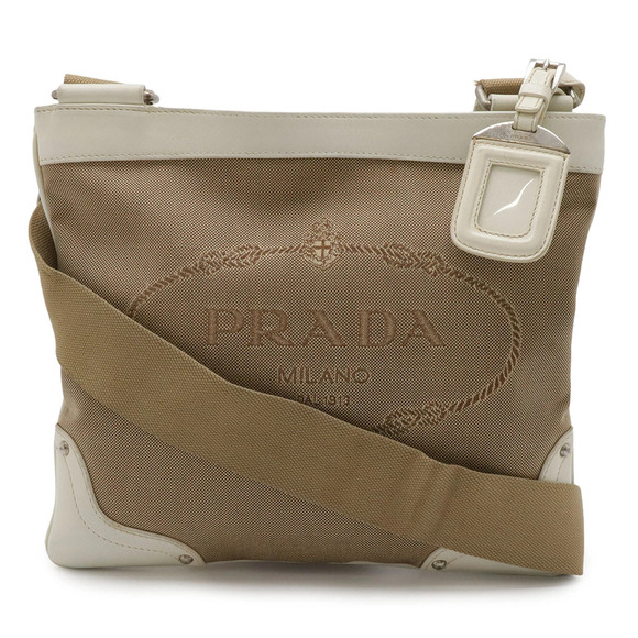 Prada Handbags - Prada Shoulder Bag Pochette Canvas Leather Beige Brown Cream Ivory White